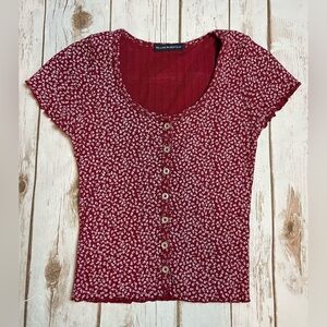 Brandy Melville Red Floral Button Front Top